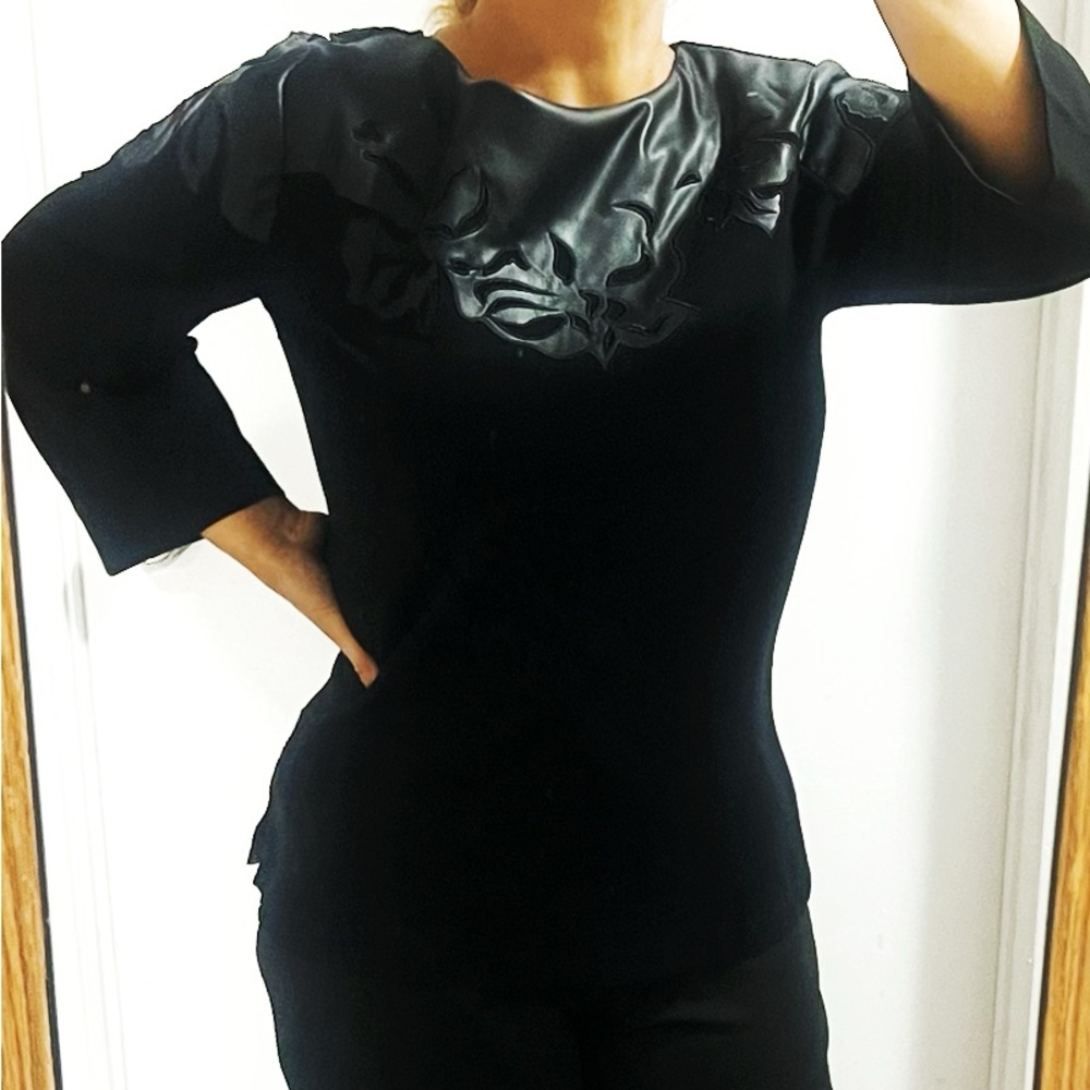 BIG SALE(4 for $30)- Chico's Elegant Black mix with leather Top